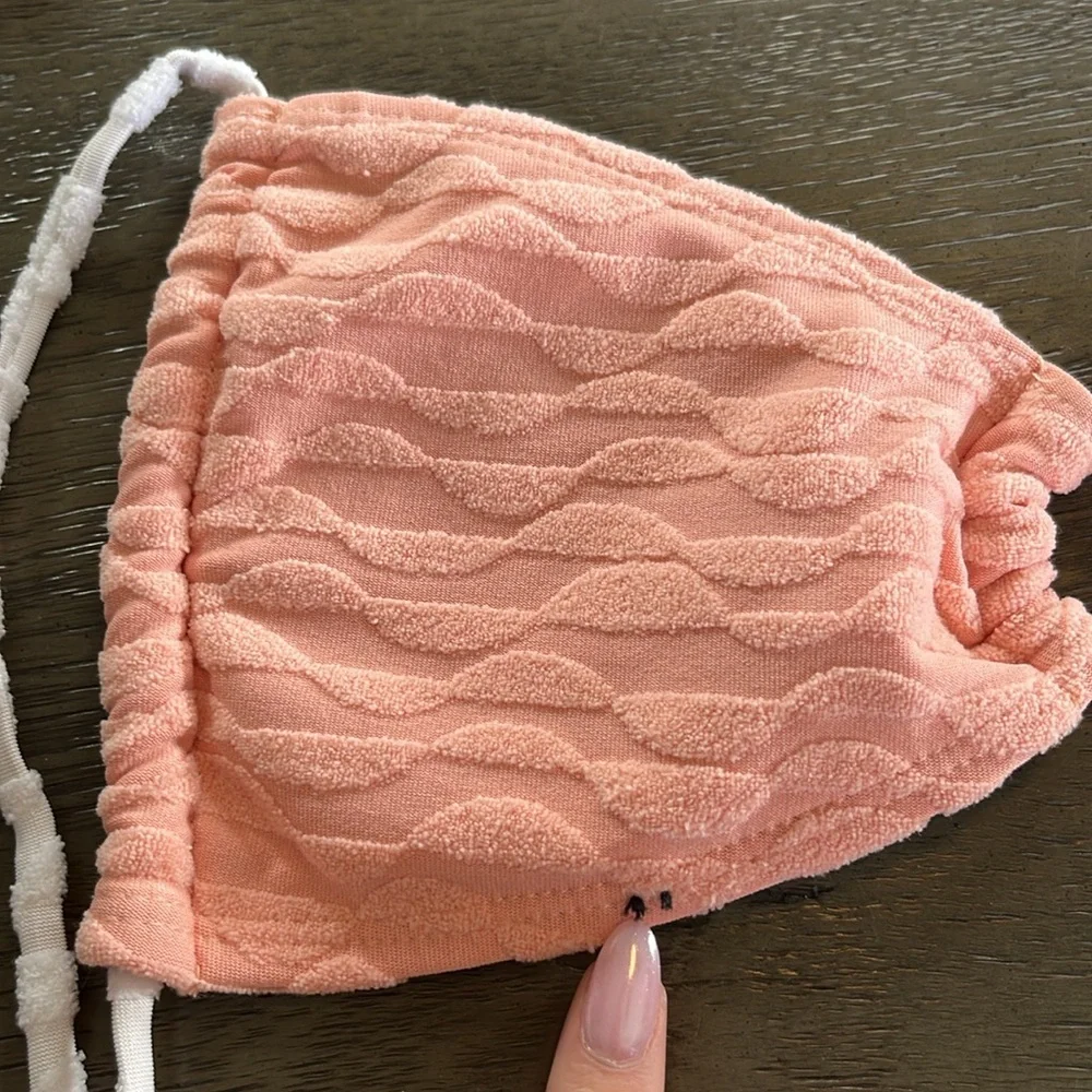 Peach terry cloth Y2K textured ring linked tie string beach vacation bikini sz S